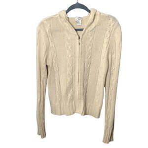 Vtg Weather Vane Silk Blend‎ WomensHooded Cable Knit Full-Zip Cardigan Sweater